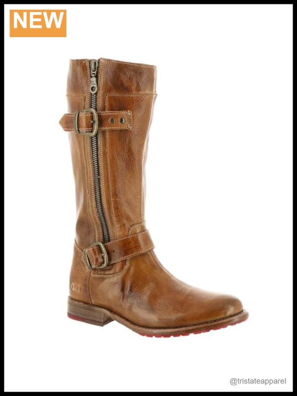 Distressed Leather Buckle Bootie Ankle Boots Low Heel